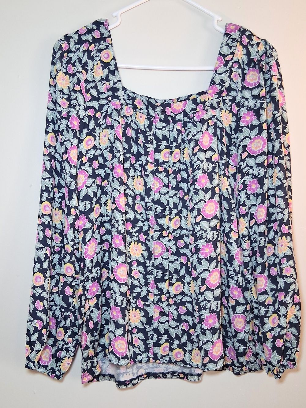 LOFT Floral Square Neck Blouse with Pink & Yellow Floral Print Size Medium